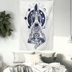 Lunarable Moon Phases Tapestry, Space Shuttle Astronaut in Lotus Position Tattoo Design Yoga Meditation, Wall Hanging for Bedroom Living Room Dorm Decor, 60" X 80", Dark Blue White