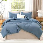 Litanika Grayish Blue Comforter Set California King Size, 3 Pieces Lightweight Solid Bedding Comforter Set, All Season Fluffy Bed Set (104x96In Comforter & 2 Pillowcases)