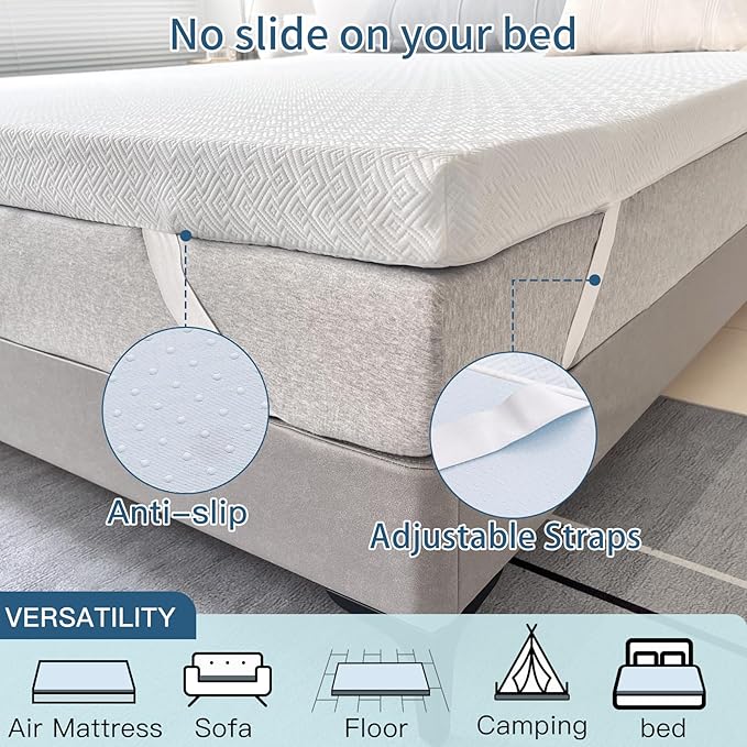 Airensky 2 Inch Memory Foam Mattress Topper, Cooling Gel Infused High Density Full (54"x75") Topper with Removable Skin-Friendly Cover, Bed Topper for Pressure Relief Back Pain, CertiPUR-US Certified