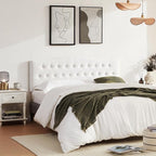 Tufted Upholstered Headboard Full Size, Sturdy and Durable Solid Wood Full XL headboard, Fabric Headboard Adjustable Height from 37” to 51”, Modern Button Diamond Design Head Board, White