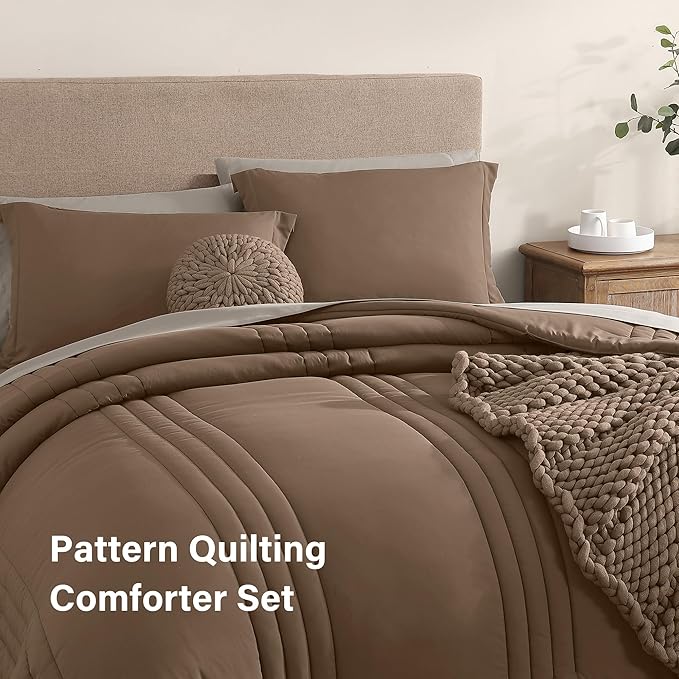 Monbix King Size Comforter Set - 7 Pieces Bed in a Bag King, Raw Umber Bedding Sets with Comforter, All Seasons Down Alternative Comforter Bed Set with Sheets, Pillowcases & Shams