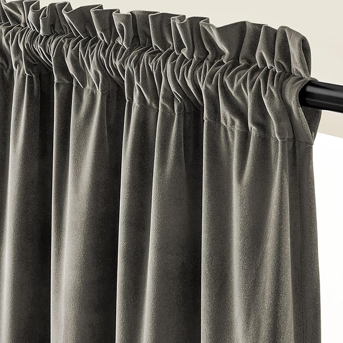 Lazzzy Velvet Blackout Curtains Thermal Insulated Room Window Drapes Super Soft Luxury Curtains for Living Room Bedroom Rod Pocket 2 Panels, Grey, 42" W x 108" L