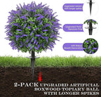 23" Set of 2 Artificial Boxwood Topiary Ball with Sunflower Flowers with Spikes for Outdoor, UV Resistant Faux Greenery Shrubs, Realistic Fake Bushes Plants for Garden, Yard, Front Porch, Patio Decor