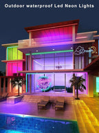 50ft LED Neon Rope Lights with App and Remote Control, IP65 Waterproof Neon Strip Lights for Outdoor Indoor, DIY Design Flexible Led Rope Lights for Bedroom, Living, Gaming, Party Decor