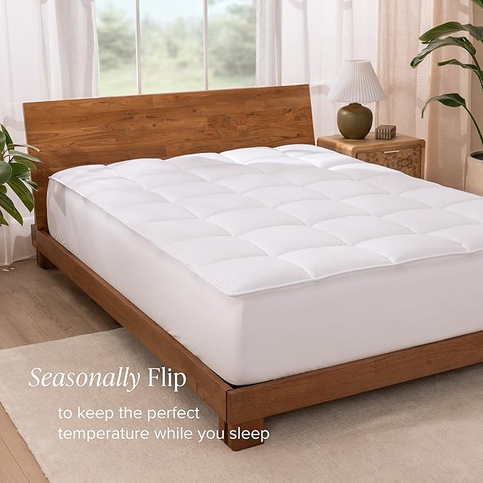Bare Home Queen Microplush Mattress Topper - Pillow Top Reversible - Soft Mattress Cover - Dual Sided All-Season - 8" to 24" Deep Pocket - Fitted Cover - Plush Mattress Pad (Queen)