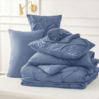 Bedsure Twin Comforter Set Slate Blue - Bed in a Bag Twin Size Bedding 5 Pieces, GentleSoft™ Pintuck Bed Set Gift for Family, Pinch Pleat Slate Blue Comforter with Sheets, Pillowcase & Sham