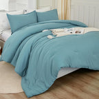 Litanika Grayish Teal Comforter King Size, 3 Pieces Lightweight Solid Bedding Set, All Season Fluffy Bed Set (104x90In Comforter & 2 Pillowcases)