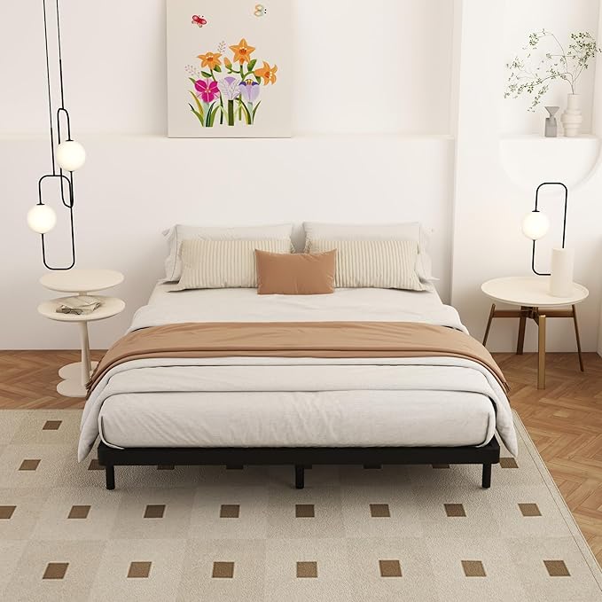 King Size Box Spring 2 Inch Low Profile, Heavy Duty Metal Box Spring Bed Base Bunkie Board, Mattress Foundation, Easy Assembly, Noise Free, Black