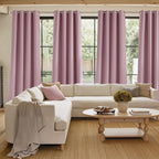NICETOWN Short Faux Linen Pink Blackout Curtains 63 inches Long for Kitchen - Privacy Panels for Living Room Bedroom, Modern Farmhouse Style Easy Care Grommet Top, 2 Panels, W42 by L63