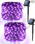 Brizled Halloween Fairy Lights, 2 Pack Total 78FT 240 LED Purple Fairy Lights, 8 Modes Solar Powered Purple Light, Twinkle Outdoor Halloween Light String for Outside Party Home Decor Black Wire