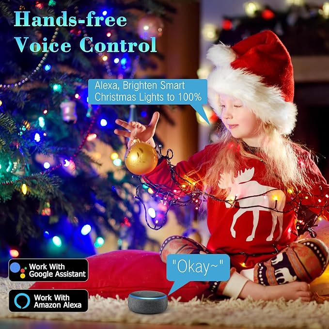 Brizled Smart Christmas Lights, 66FT 200 LED Color Changing Christmas String Lights App & Voice Control, Dimmable Cool White & Multicolor Xmas Tree Lights Music Sync for Indoor Outdoor Wedding Party