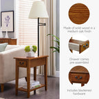 Haven Ridge Solid Wood Side Table with Built-In Swing Arm Lamp and Drawer, Medium Oak Brown, Perfect for Entryways, Living Rooms, and Small Spaces – Leick Home, 9037-MED