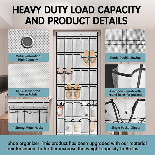 35 Compartment Over The Door Storage - Breathable Mesh Hanging Organizer with Large Pockets, Space Saving Design for Men & Women's Footwear, Closet, Bedroom （White）