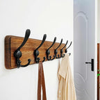 Dseap Coat Rack Wall Mounted - 24" Long 6 Tri Hooks, Heavy Duty Wooden Wall Coat Hanger Coat Hook for Clothes Hat Jacket Clothing, Natural and Black