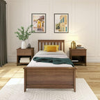 Plank+Beam Solid Wood Twin Bed Frame, Platform Bed with Headboard, Walnut