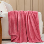 NEWCOSPLAY Super Soft Throw Blanket Coral Pink Premium Silky Flannel Fleece Leaves Pattern Lightweight Bed Blanket All Season Use (Coral Pink, Throw(50"x60"))