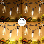 Brightever Dimmable Outdoor String Lights with Remote, 3 Colors in 1 LED Patio Light for Outside with 25+1 ST38 Edison Bulbs, 50FT 3 Modes Gazebo Lighting Waterproof for Camping, 2700K/4000K/5000K