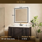 TETOTE 36x36 LED Mirror for Bathroom Gold Metal Frame Frontlit & Backlit Lighted Vanity Mirror Baroque Anti Fog Stepless Dimmable White/Warm/Natural,CRI90+,Waterproof,Wall Mounted(Horizontal/Vertical)