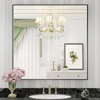 36x36 Inch LED Bathroom Mirror, Black Metal Framed Lighted Mirror for Bathroom, Wall Mouted LED Vanity Mirror with Lights, 3 Colors and Stepless Dimmable, Anti-Fog, Memory