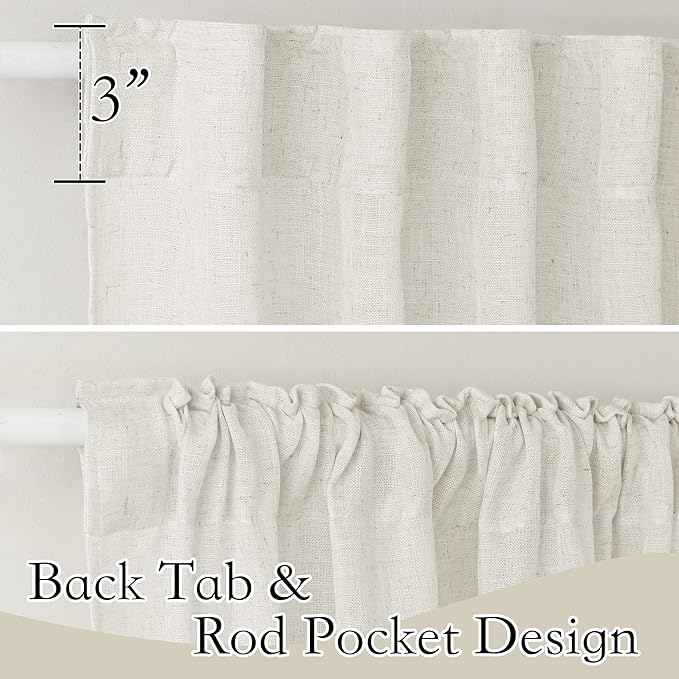 RYB HOME Linen Sheer Curtains - Faux Linen Semi Transparent Window Drapes Privacy UV Protection Short Curtains for Living Room, Home Office, Car, Kitchen, 52 Wide by 36 Long inches, 2 Pcs