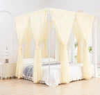 Akiky Ivory Canopy Bed Curtains with Lights 8 Panel Canopy Curtains Drapes for Twin Size Bed Large Rod Pocket Sheer Canopy Bed Drapes