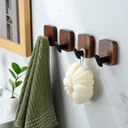 DELITON Wooden Wall Hooks, 4 Pack Acacia Adhesive Towel Hooks Sticky on Bathrooms, Kitchen, Entryway, Heavy Duty, Wall Decor