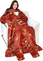 Catalonia Xmas Dachshund Print Wearable Blanket with Sleeves and Foot Pocket – Ultra-Soft Warm Fleece Long Throw Snuggly Blanket for Sleeping & TV Time – Cozy Christmas Gift for Women & Men