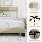 SHA CERLIN Full Platform Bed Frame with Upholstered Fabric Headboard, Mattress Foundation with Strong Wooden Slats Support, No Box Spring Needed, Beige