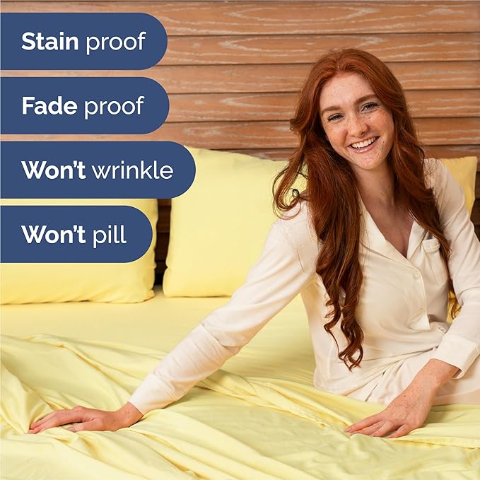Twin 4 Piece Sheet Set - Comfy Breathable & Cooling - Ultra Soft Hotel Luxury Bedding Set w/ 8-16 Inch Deep Pockets - 1 Flat & 1 Fitted Sheet & 2 Pillowcases - Cozy, Wrinkle Free & Easy Care - Yellow