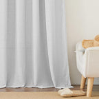 RYB HOME Sheer Curtains for Patio - Linen Bedroom Privacy Drapes Large Window Decor for Living Room Dining Guest Room, Dove Grey, Width 100 x Length 95 inch, Set of 1
