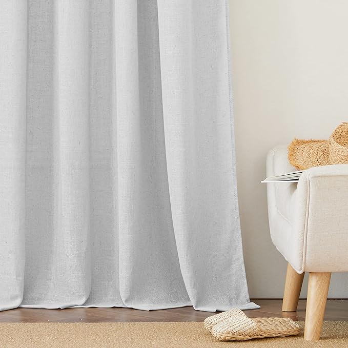 RYB HOME Sheer Curtains for Patio - Linen Bedroom Privacy Drapes Large Window Decor for Living Room Dining Guest Room, Dove Grey, Width 100 x Length 95 inch, Set of 1