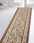 Custom Length Cut to Size Tribal Ethnic Southwestern Inspired Hallway Runner Rug, Non Slip Rubber Backed, 31 inch Wide X Customized Length, Mayan Brown, 31 inch X 4 feet, Doormat Size