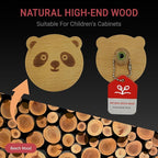 4PCS Wooden Panda Shaped Cabinet Knobs, Cabinet Handles, Single Hole Beech Wood Handles, Wood Hooks with Full Set of Screw Accessories