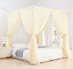 Akiky Ivory Canopy Bed Curtains with Lights 8 Panel Canopy Curtains Drapes for Full Queen Size Bed Large Rod Pocket Sheer Canopy Bed Drapes