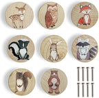 Animal Wood Dresser Cabinet Drawer Knobs Round Unique Decorative Wooden Drawer Knobs for Kids Cabinets (8, Log Color)