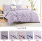 HYMOKEGE Lavender Twin Comforter Set Seersucker 5 Pieces, All Season Luxury Bed in a Bag for Bedroom, Bedding Set with Comforters, Sheets, Pillowcase & Shams