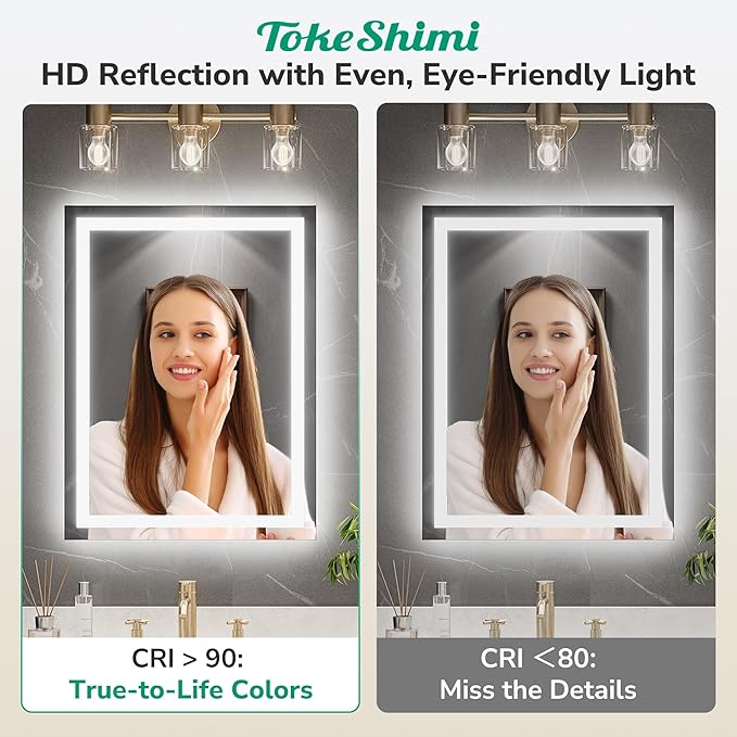 TokeShimi LED Bathroom Mirror 20 x 28 Lighted Bathroom Vanity Mirror with Lights,Brighter Frontlit and Backlit Light up Anti Fog Mirror