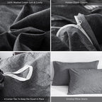 MooMee Bedding Duvet Cover Set 100% Washed Cotton Linen Like Textured Breathable Durable Soft Comfy (Heathered Dark Grey, Oversized King Plus 128"x120")