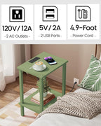 TUTOTAK End Table with Charging Station, Small Side Table with Outlets, Nightstand Bedside Table, 2-Tier Storage Shelf for Small Space, Living Room, Bedroom, Olive Green TB01BOG040