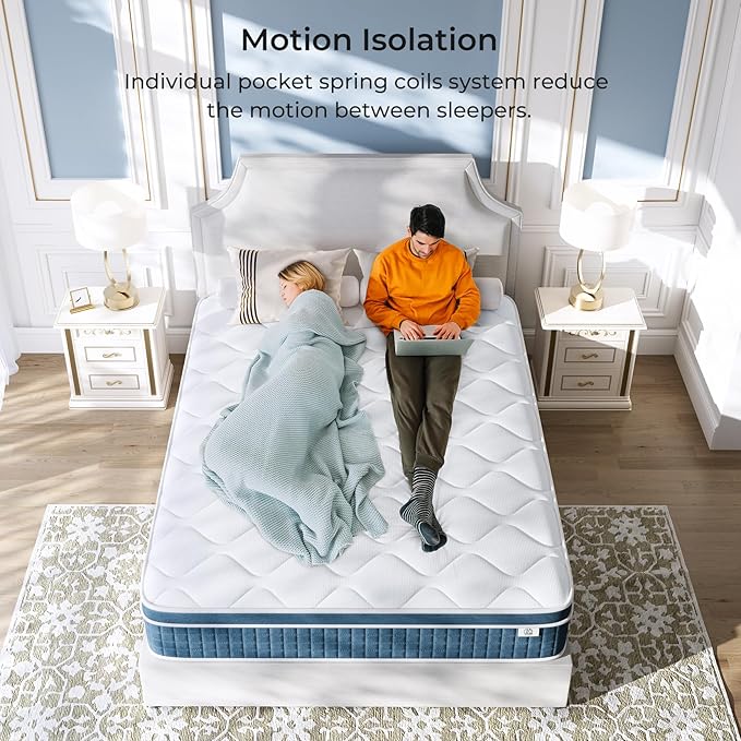 koorlian Twin Bed Mattress 8 Inch - Cooling Hybrid Single Mattress in a Box for Back Pain Relief - Pocket Spring & Memory Foam | Fiberglass-Free, Medium Firm Feel, CertiPUR-US, 120 Nights Trial