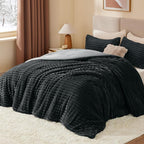 BEDELITE Fleece Full Comforter Set -Super Soft & Warm Fluffy Black Bedding, Luxury Fuzzy Heavy Bed Set for Winter with 2 Pillow Cases