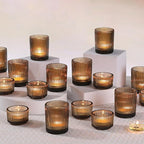 20pcs Ribbed Amber Votive Candle Holders, Assorted Glass Tea Light Candle Holders for Fall Decor, Amber Candle Holders for Wedding Centerpieces, Thankgiving and Christmas Decorations