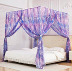 Mengersi Tie Dye Canopy Bed Curtains with Lights,Gradient Ombre Bed Canopy for Girls,Canopy for Bed Princess Bed Drapes for Girls Room Decor(Full,Purple)