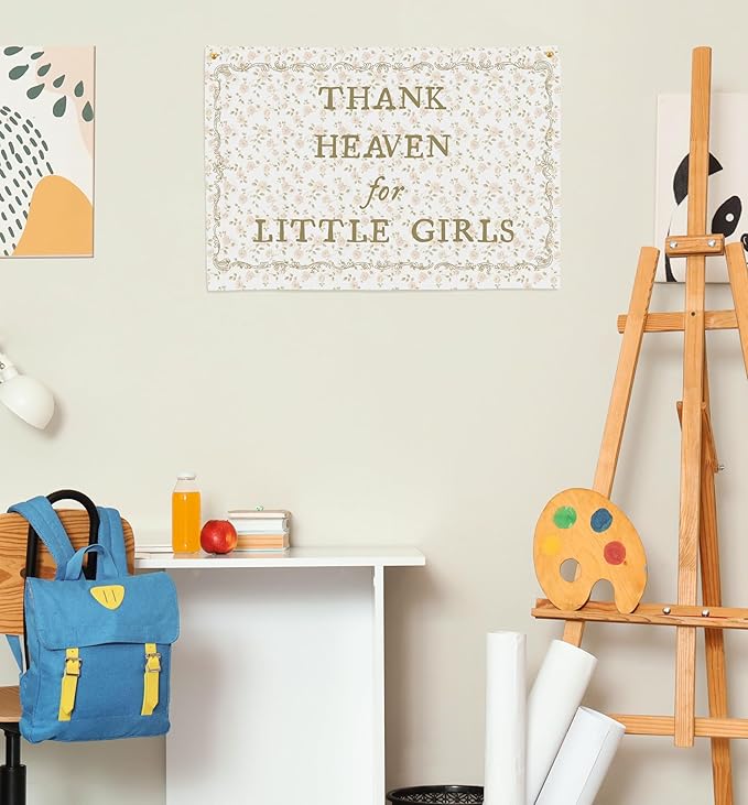 Christian Bible Verse Scripture Rectangular Banner Flag Wall Sign Decor Gift for Baby Girl-Nursery Baby Room Bedroom Decor-Baby,Shower Birthday Christmas Gift-Thank Heaven for Little Girls