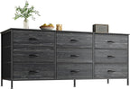 Huuger Long Dresser for Bedroom, 55 Inch TV Stand for 55, 60 Inch TV, Entertainment Center with Drawers, Large Storage, 9 Fabric Drawers Dresser for Closet, Charcoal Black Wood Grain Print