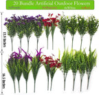 20Pcs Artificial Flowers for Outdoor UV Resistant & Waterproof, Realistic Fade-Proof Faux Greenery Shrubs Hanging Plants for Garden Porch Yard Lawn Patio Decorations (Vibrant Colors)