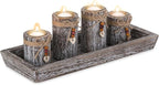 Farmhouse Coffee Table Decor Candle Holder - Romadedi Boho Wooden Tray with 4 Tealight Candles Holders for Tables Centerpiece Home Decorations Living Room Fireplace Whitewashed
