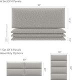 Vänt Upholstered Wall Panels - Queen/Full Size Wall Mounted Headboards - Faux Merino Wool Grey - Set of 4 Panels (Each Individual Panel 30"x11.5")