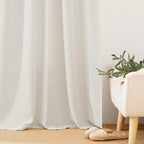 RYB HOME Linen Blend Curtains for Kitchen Bedroom, Thick Heavy Textured Breathable Light Filtering Semi Sheer Short Drapes for Small Window Sunroom, W 42 x L 45 inches, Linen, 2 Panels