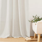 RYB HOME 108 inch Curtains - Flax Linen Blend Semi Sheer Light Glare Filtering Extra Long Drapes for Living Room Dining Doorway Farmhouse Office Sunroom, Linen, Wide 52" by Long 108", 2 Panels